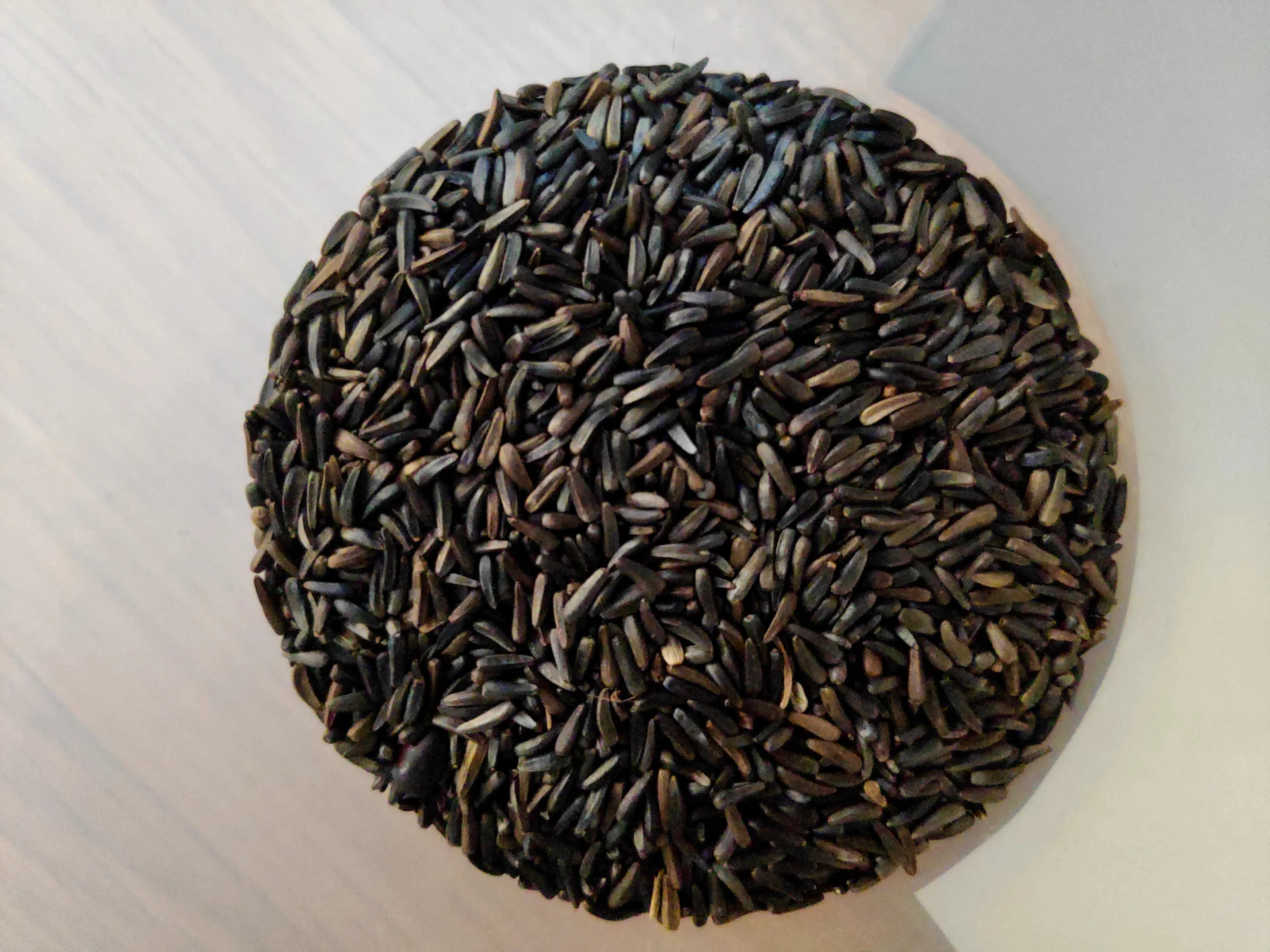 Niger seed (noug) — the harvested crop: small, slender, shiny black oily seeds